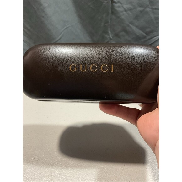 Gucci Hard Clam Shell Sunglasses Case, Dark Brown Genuine Leather - Picture 6 of 10